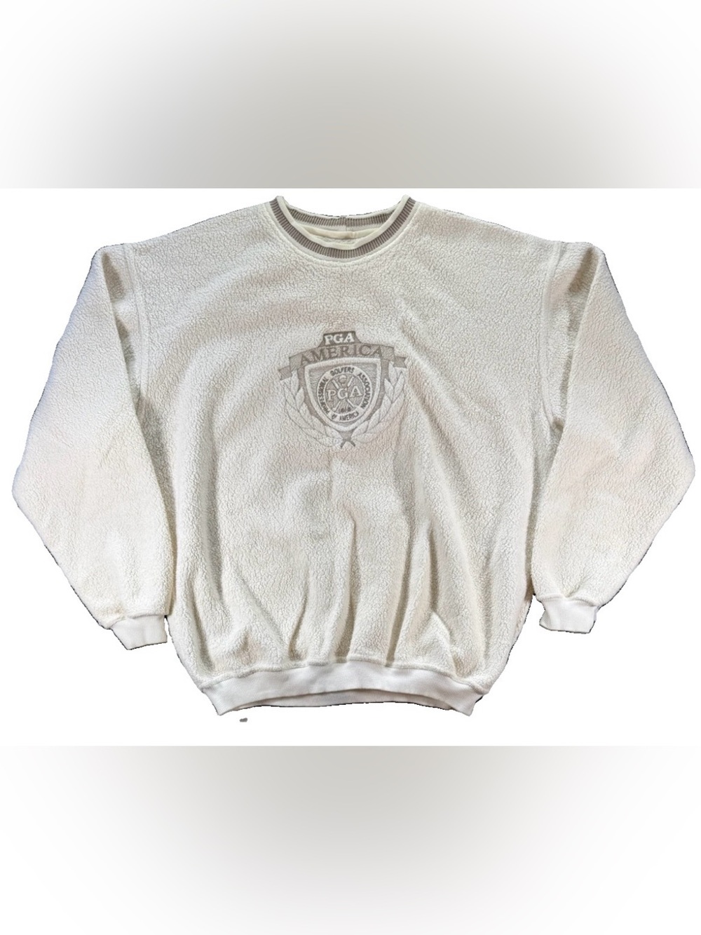 Vintage PGA Golf America Sweater Pullover Men's Large Ivory Dad 90s Sport Preppy